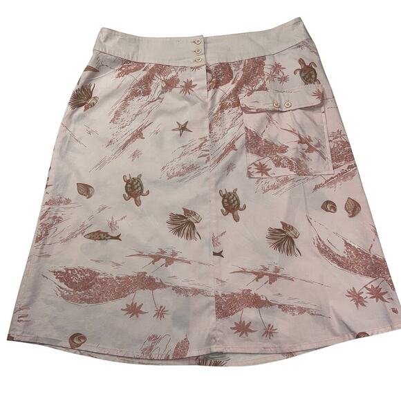 Terre & Mer Cotton A-Line Skirt Sea Turtles Shells Pink Size Euro 44 (US 12) - Picture 1 of 13